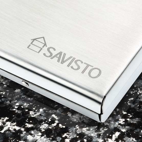 Picture of corner Signal Blocking RFID Card Holder with Savisto Logo Printed.