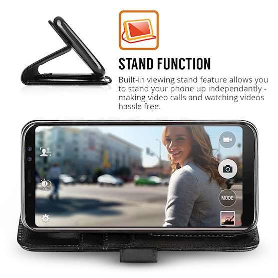 A picture of Quality Black Samsung Galaxy A8 Flip Case with woman in picture.