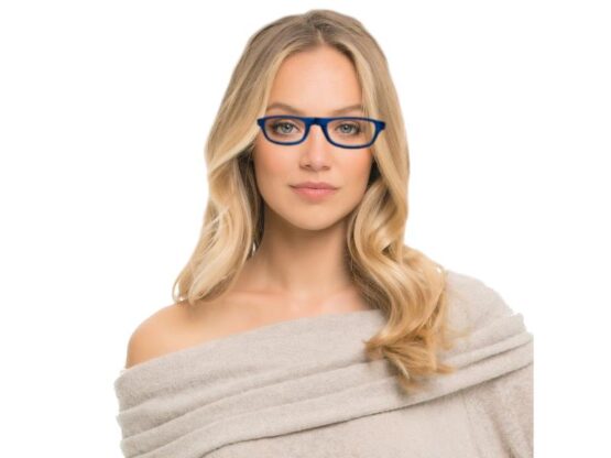 Woman with Blue Magnetic Clip Glasses on