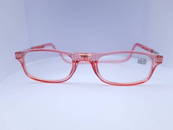 A picture of Pink Ready Readers glasses with a white background.