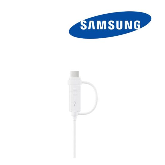 White Cable. Shows closed USBC connector on Micro USB Samsung Dual Cable