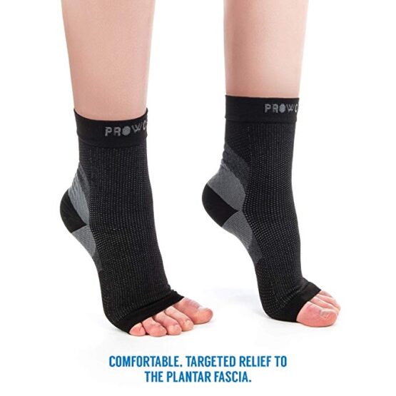 Shows legs with Plantar Fasciitis Compression Socks