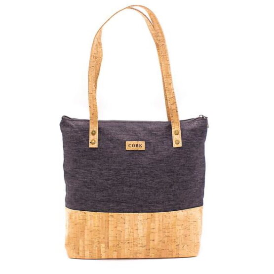 Grey and Cork Tote bag with two cork handles