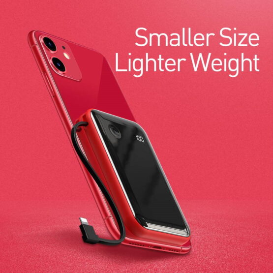 Small Powerbank in Black and Red with iPhone