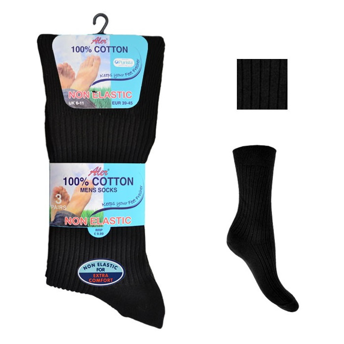 Loose Ribbed Socks - No elastic - 100% Cotton - 3 pairs - IRELAND