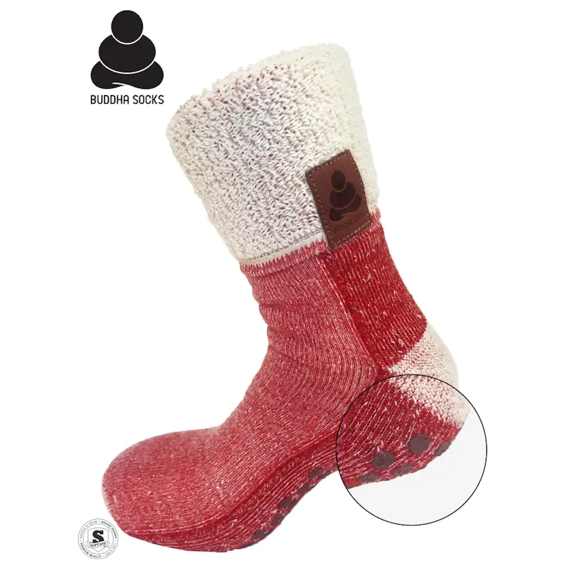 Wool Boot Socks – Red with Grips