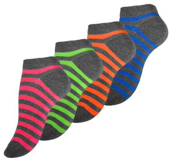 Ladies Striped Trainer Cotton Socks x 4 Pairs
