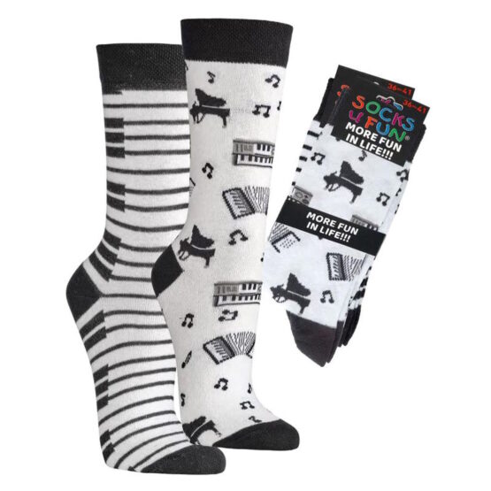 Socks with images of notes and piano keys