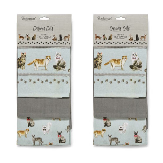 Curious Cat Tea Towels x 3