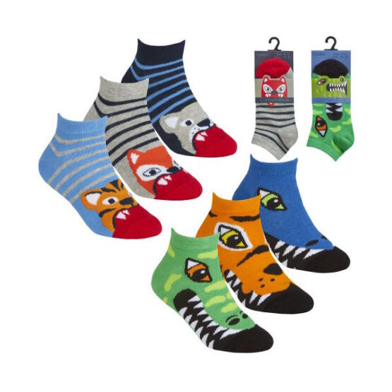 Animal Faces Trainer Socks x 3 Pairs