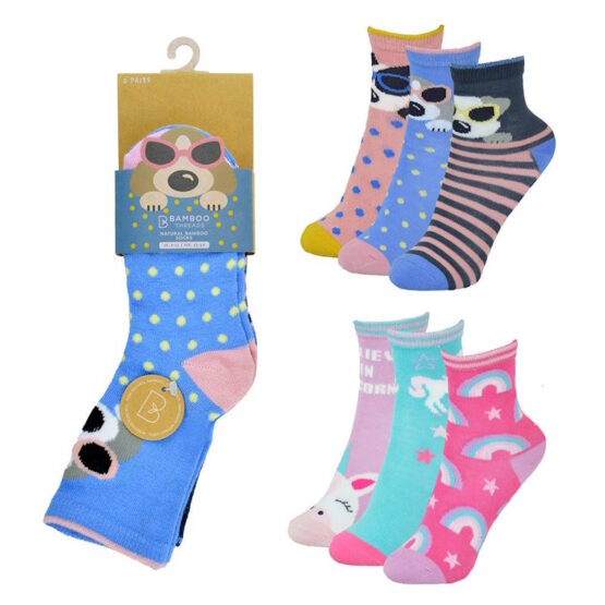 Kids bamboo socks with images of dogs and unicorns