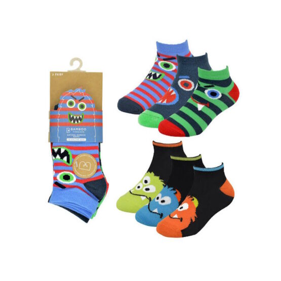 Bamboo Monster Face Trainer Childrens Socks x 3 Pairs