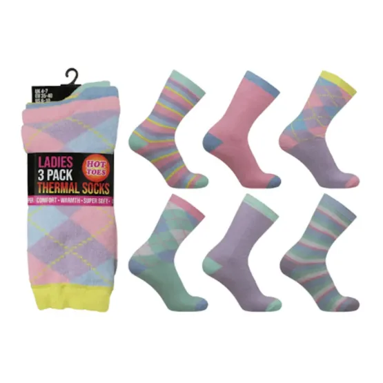 Cotton Rich Thermal Socks - UK4-7 - 3 Pairs