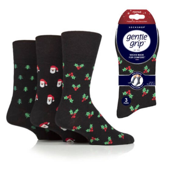 Gentle Grip Christmas Socks - Non Binding x 3 Pairs