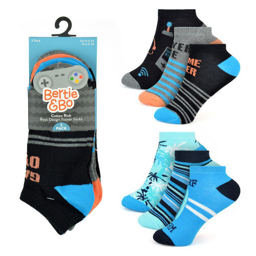 Boys Trainer Socks | Surf or Games x 3 Pairs